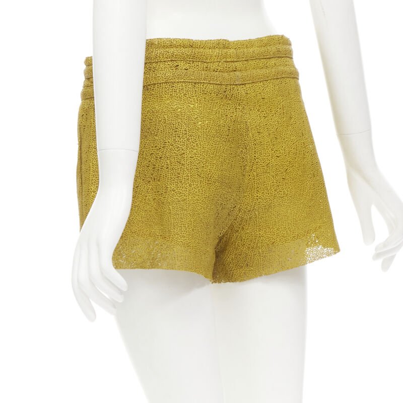HELMUT LANG yellow laser cut leather lined shorts S
