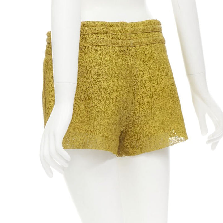 HELMUT LANG yellow laser cut leather lined shorts S