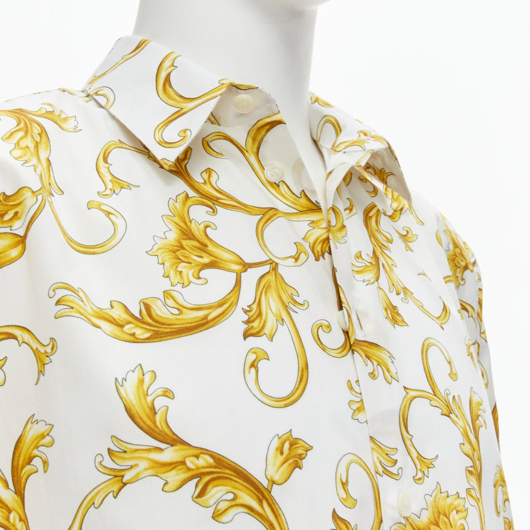 VERSACE Barocco Rococo white gold floral leaf print cotton shirt EU40 M