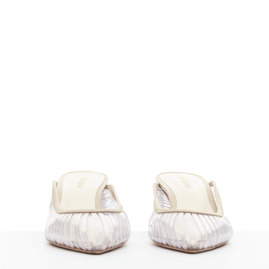 CULT GAIA Alia clear PVC bauble heel vinyl nude leather trim mules EU35