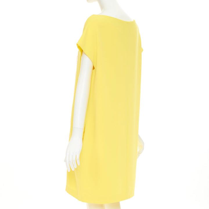 MOSCHINO  yellow pink triacetate floral lace applique shift dress IT42 M