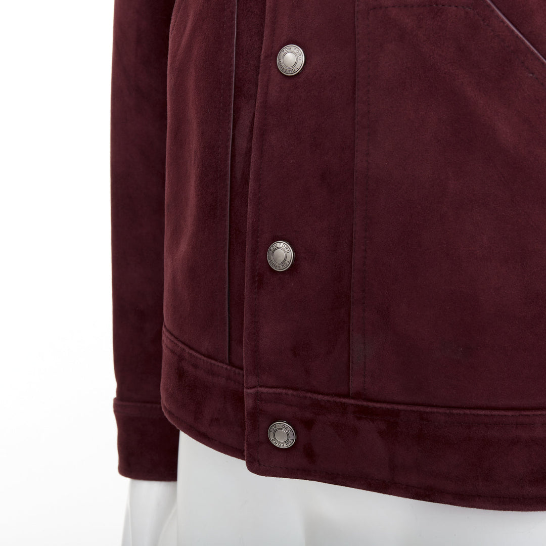 TOM FORD burgundy suede calf logo buttons Western trucker jacket IT50 L