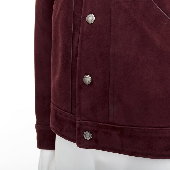 TOM FORD burgundy suede calf logo buttons Western trucker jacket IT50 L