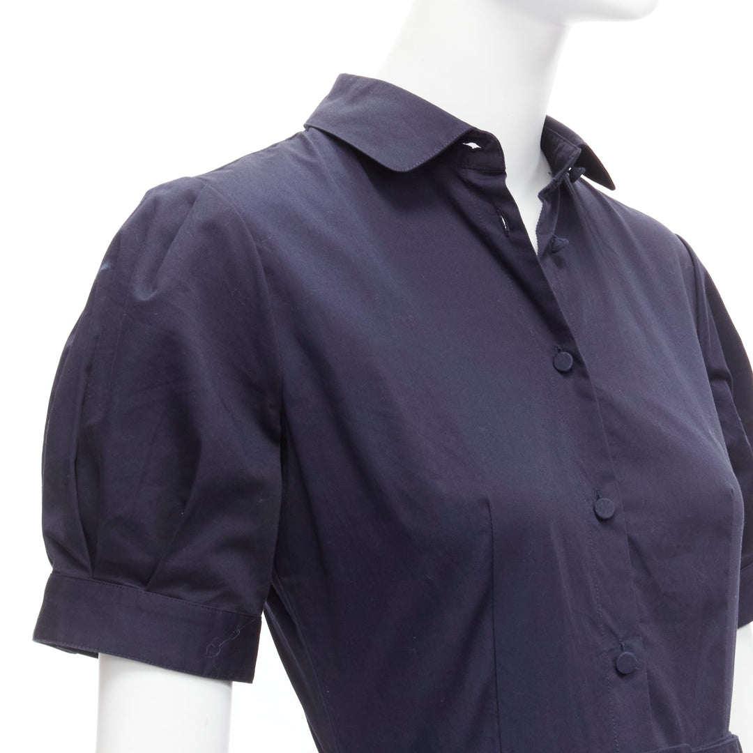 CO COLLECTION navy cotton poplin panelled hem button down belted dress XS