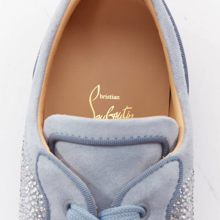 CHRISTIAN LOUBOUTIN Louis Junior Strass Flat Zinc Blue crystal sneaker EU43.5