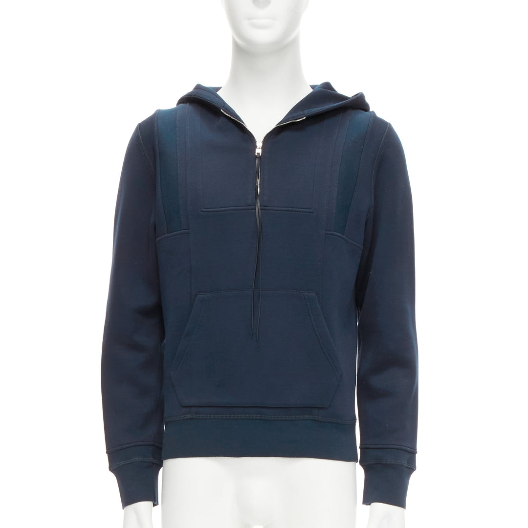 ALEXANDER MCQUEEN 2017 navy cotton blend half zip panelled hoodie M