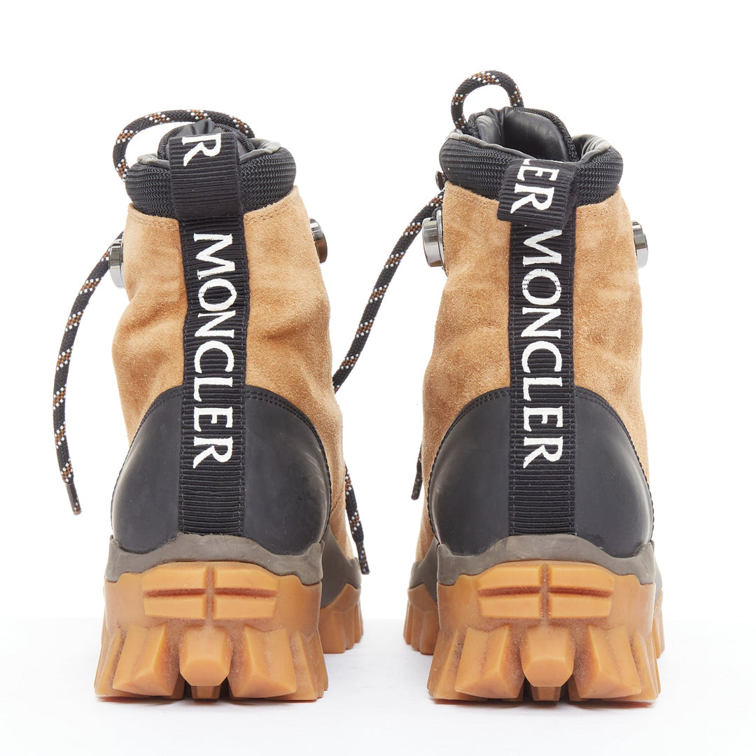 MONCLER Helis brown sided leather black hiking ankle boots EU37