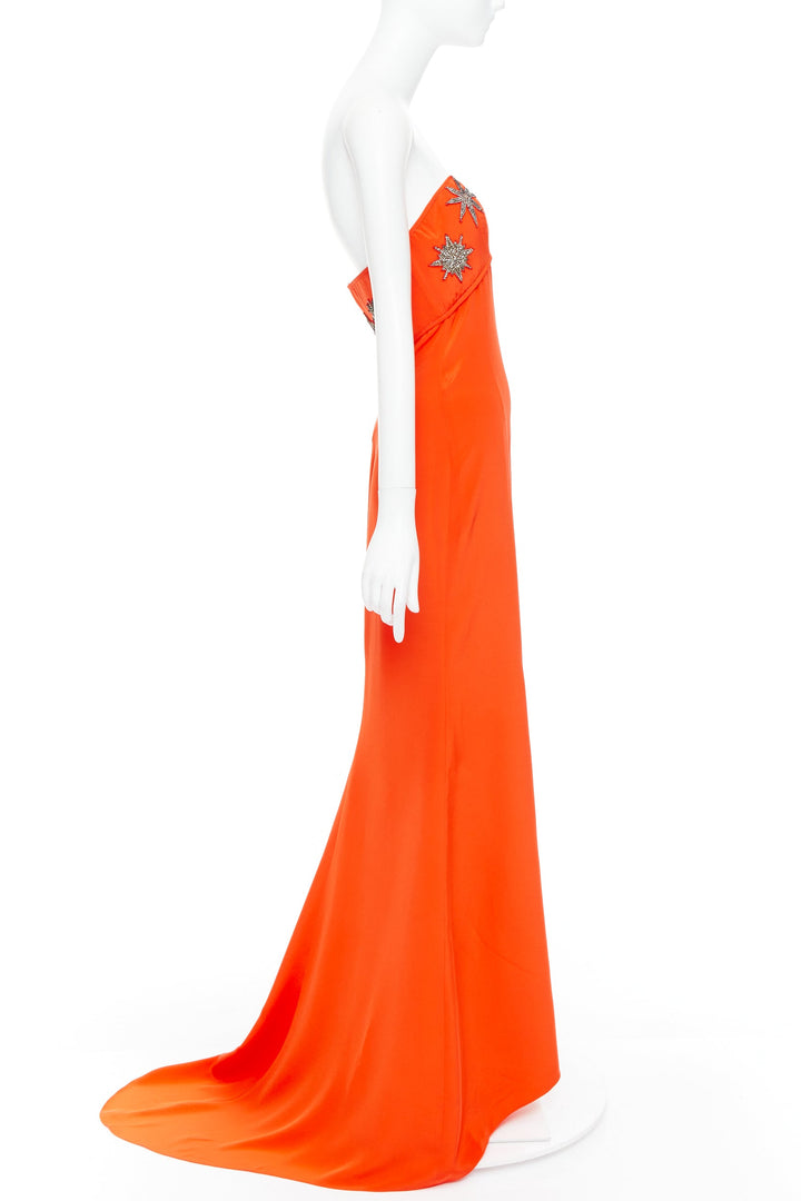 EMILIO PUCCI 100% silk tangerine crystal embellished mermaid gown IT40 S