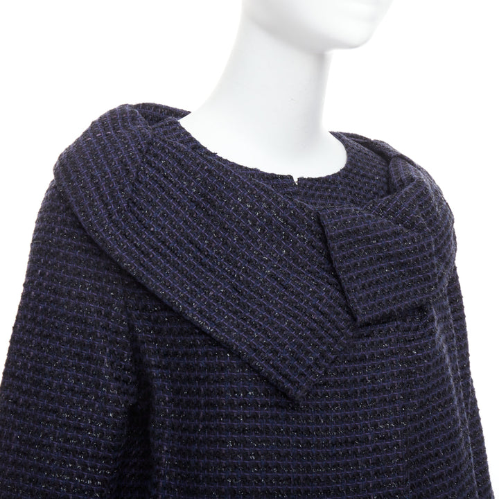 ROLAND MOURET navy cotton blend tweed collar structural coat UK12 L