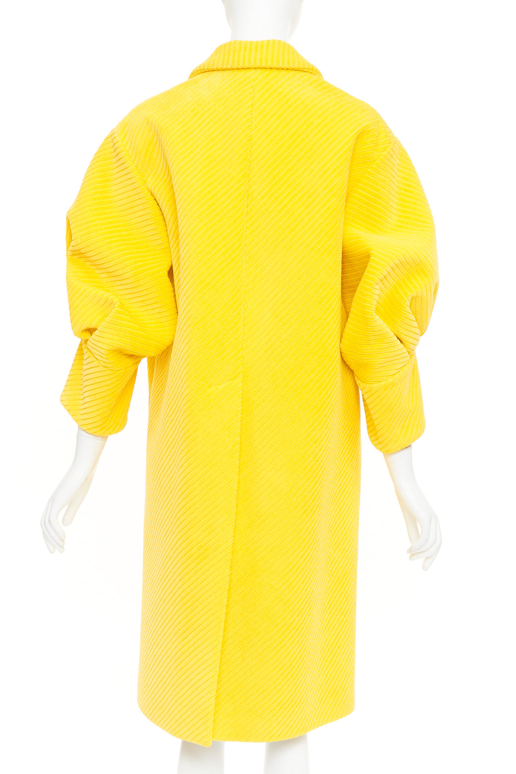 PRADA 2021 Runway yellow cotton corduroy puff sleeve oversized coat IT38 XS