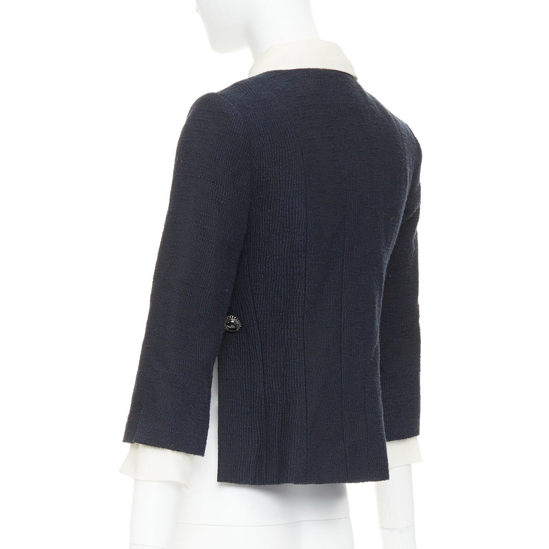 CHANEL 2010 Karl Lagerfeld Runway black cream silk trim collar crop coat FR36 S
