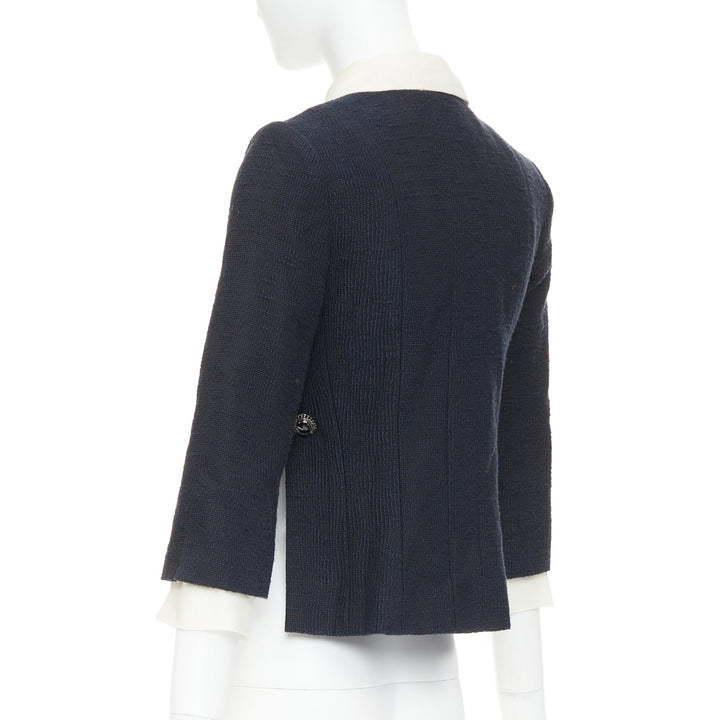 CHANEL 2010 Karl Lagerfeld Runway black cream silk trim collar crop coat FR36 S