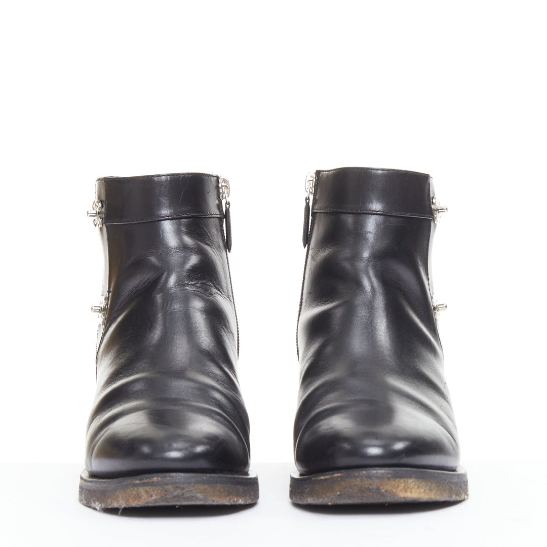CHANEL Turnlock CC black leather silver logo crepe rubber sole ankle boots EU37