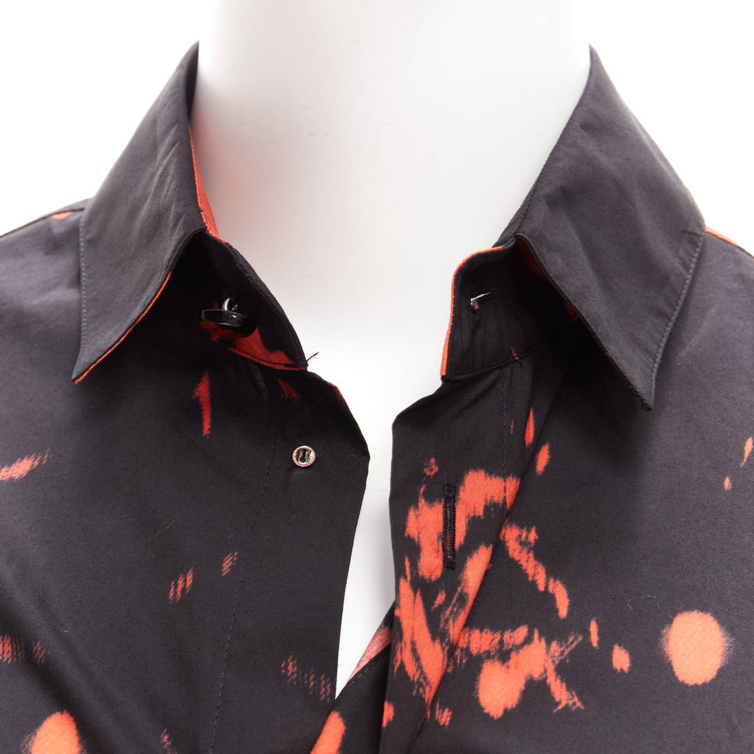 MARNI red black splatter tie dye rose print cotton button-up shirt IT38 XS
