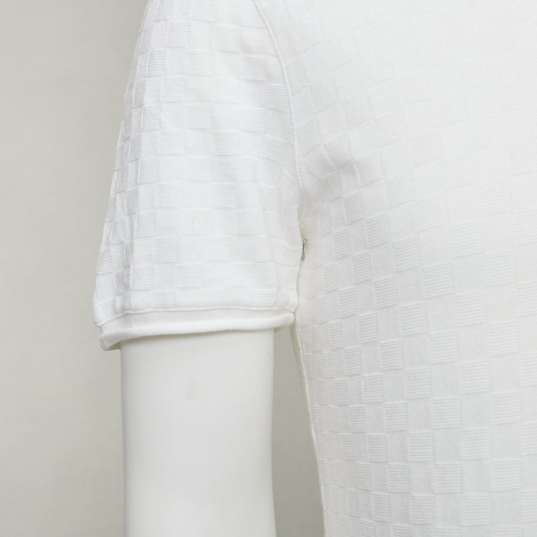 GIORGIO ARMANI white rolled hem checkered knit pullover top IT52 XL