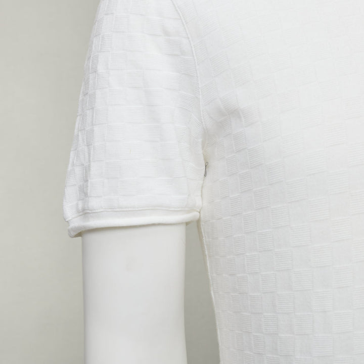GIORGIO ARMANI white rolled hem checkered knit pullover top IT52 XL