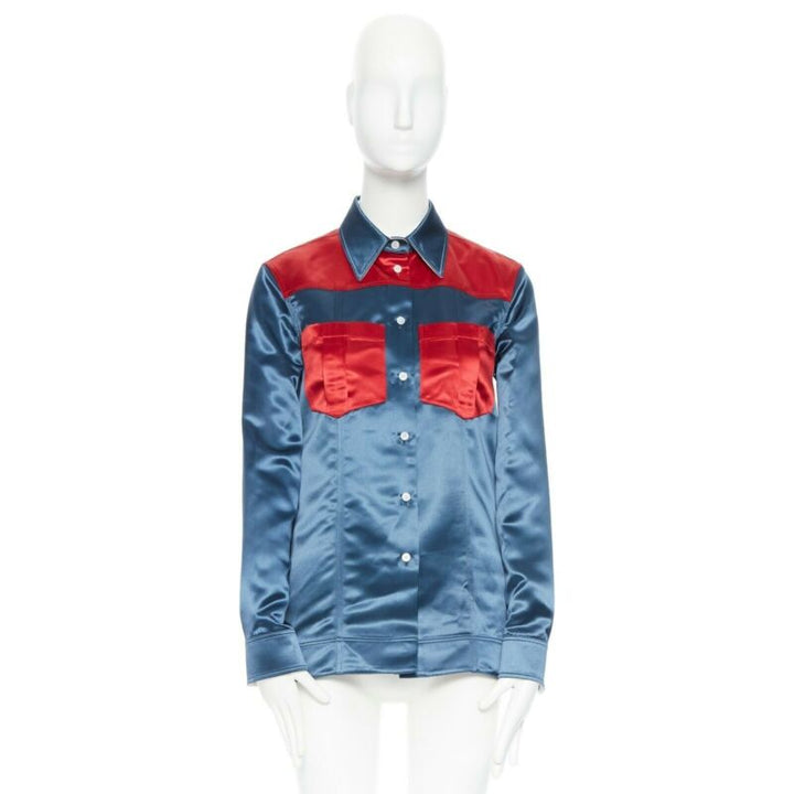 runway CALVIN KLEIN RAF SIMONS SS18 blue red acetate diner uniform shirt IT36 XS