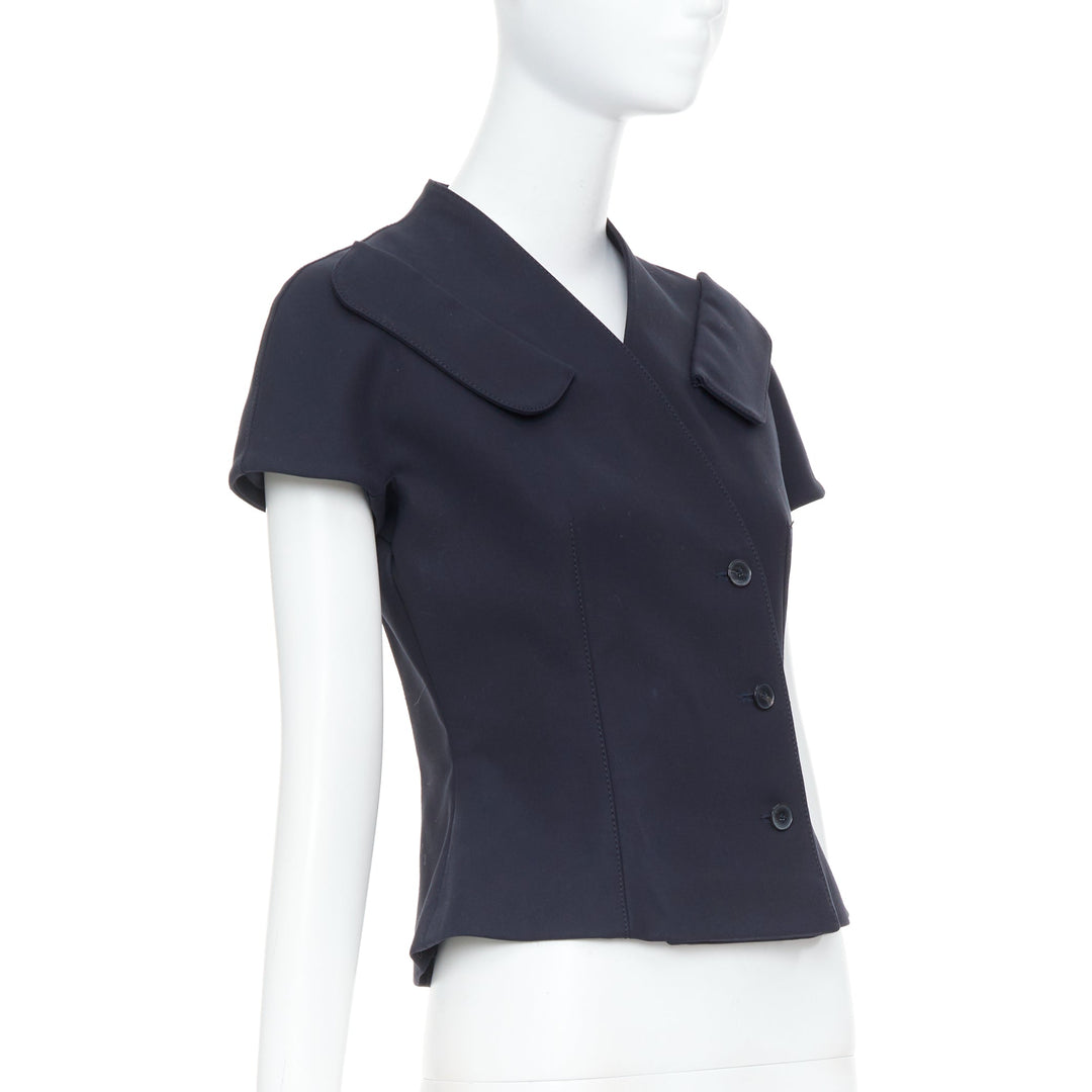 CHRISTIAN DIOR 2019 black cotton asymmetric portrait collar bar jacket FR36 S