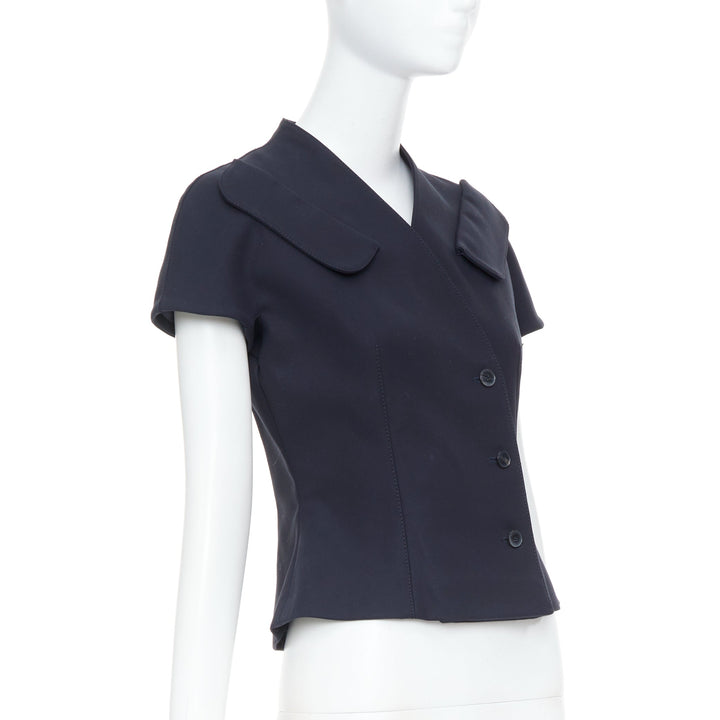 CHRISTIAN DIOR 2019 black cotton asymmetric portrait collar bar jacket FR36 S
