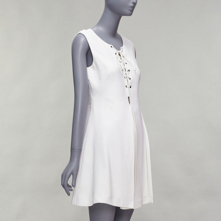 MIU MIU 2014 white viscose lace front front pleats shift dress IT42 M