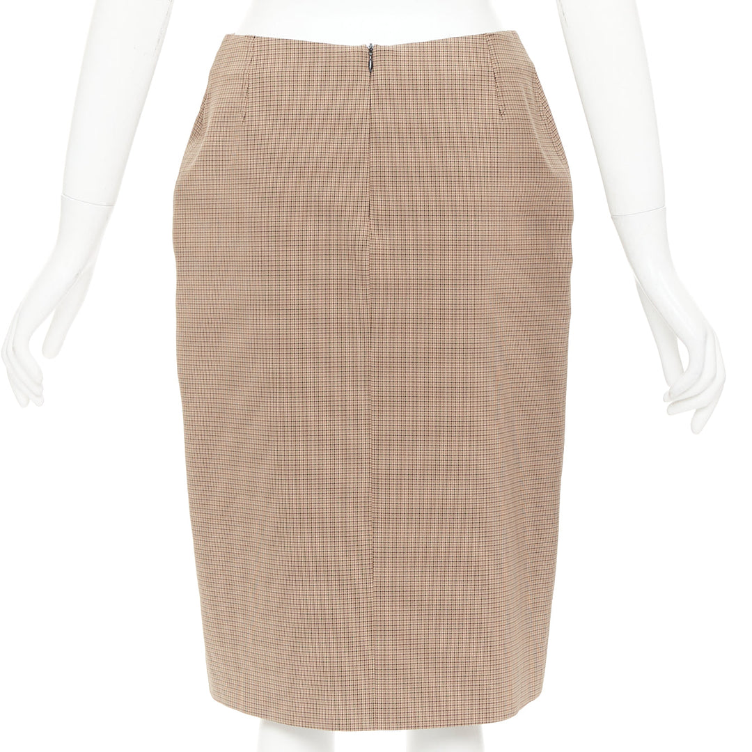 PRADA Vintage brown micro houndstooth checked high waist pencil skirt IT42 M