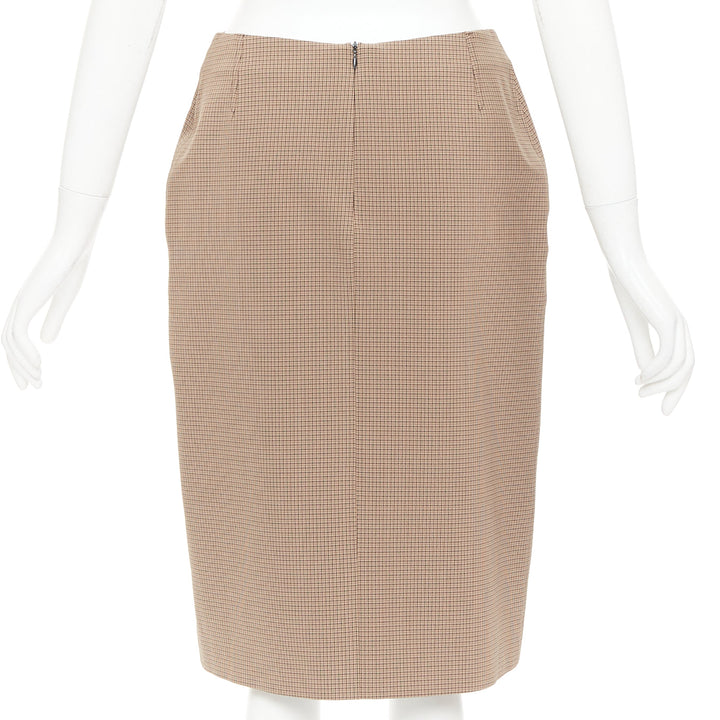 PRADA Vintage brown micro houndstooth checked high waist pencil skirt IT42 M