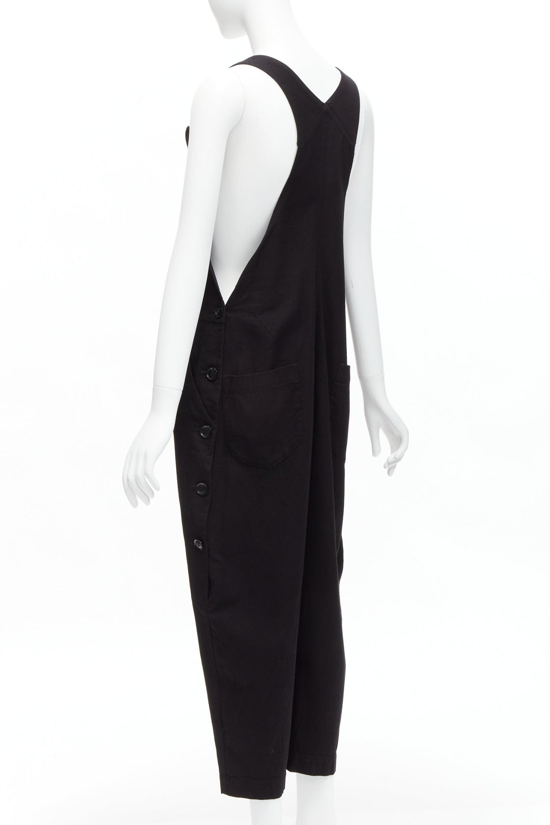 Y'S YOHJI YAMAMOTO black cotton blend button side drop crotch dungaree JP1 S