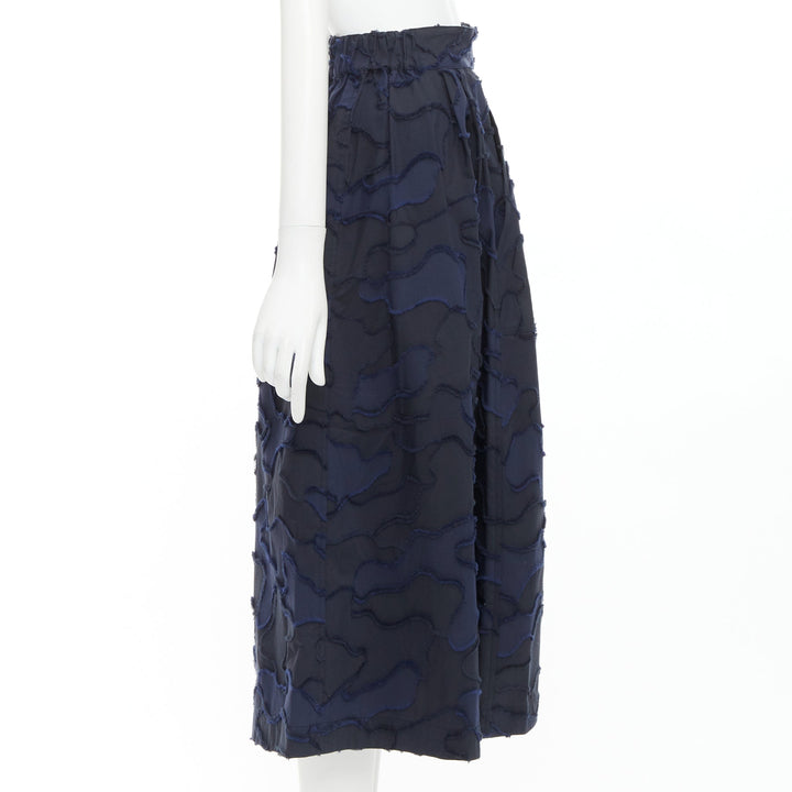 CHRISTIAN DIOR 2020 Runway navy cotton camouflage jacquard midi skirt FR34 XS