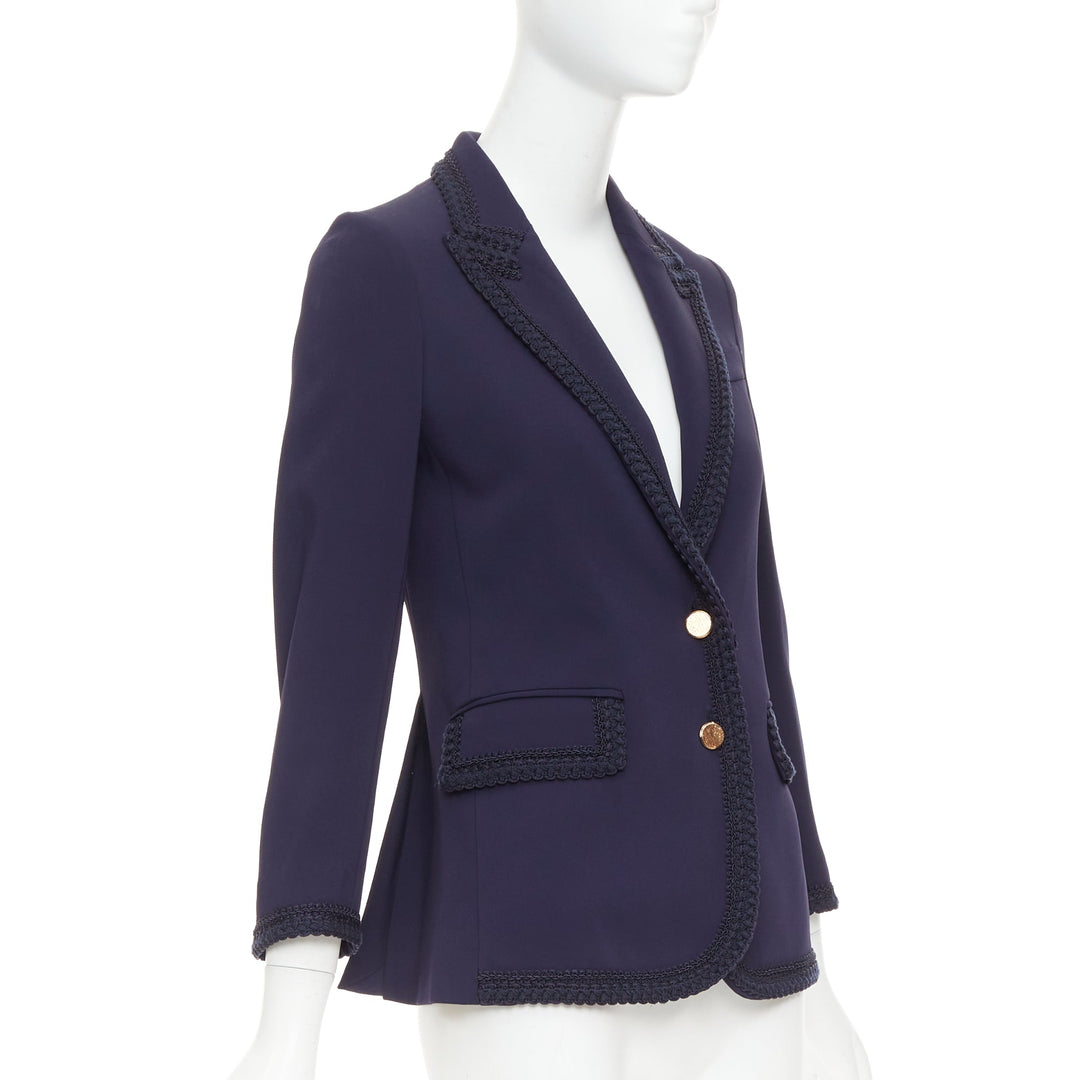 GUCCI 2019 Passimentarie Trim Cady navy embroidery military blazer IT36 XXS