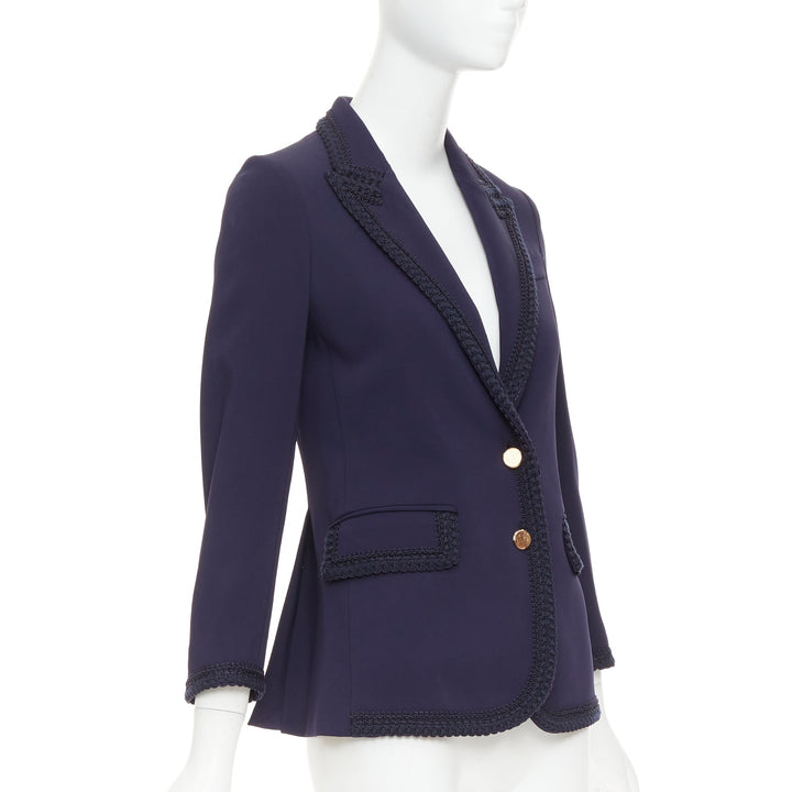 GUCCI 2019 Passimentarie Trim Cady navy embroidery military blazer IT36 XXS