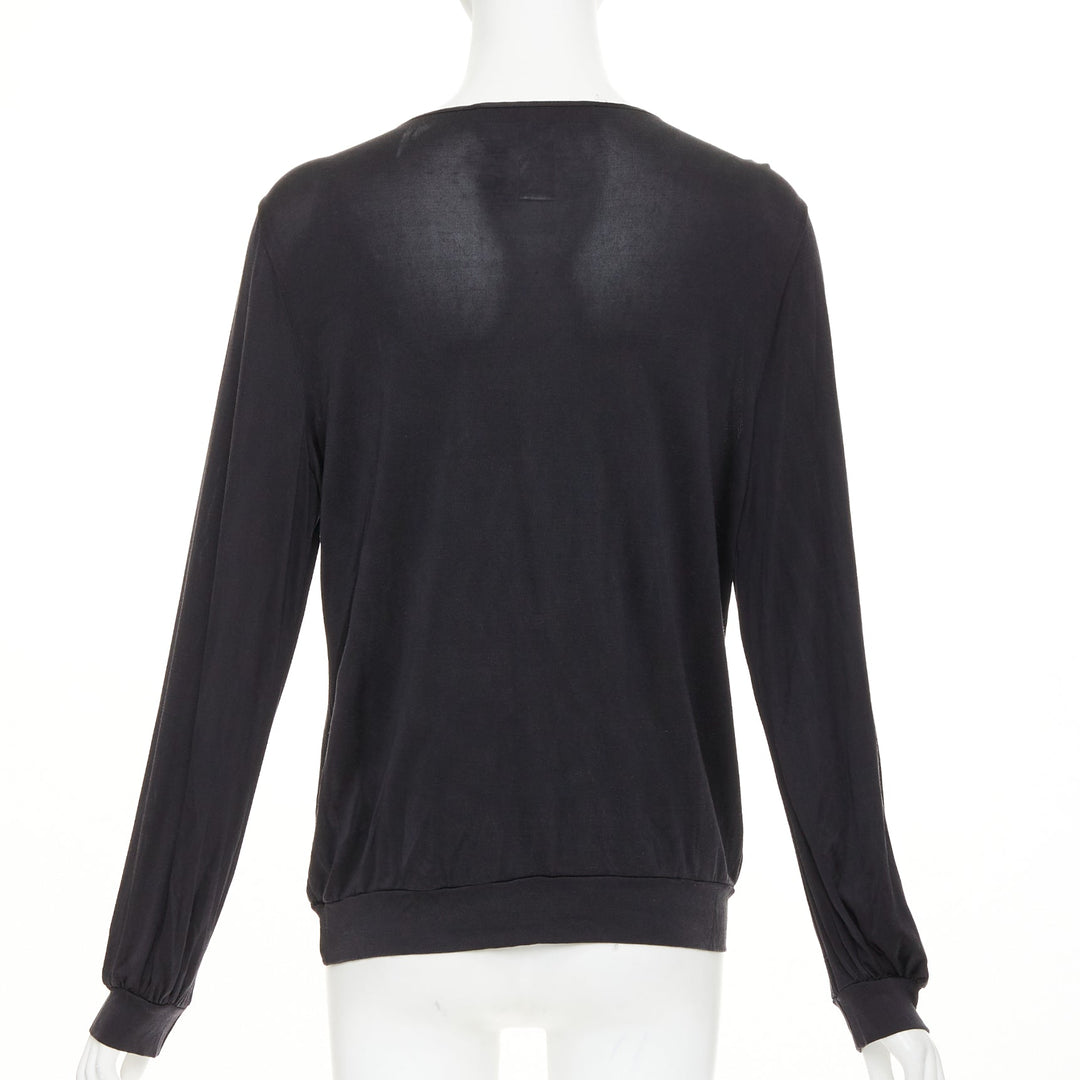 CHRISTIAN LACROIX Vintage 2004 sheer beaded butterfly v neck long sleeve top XL