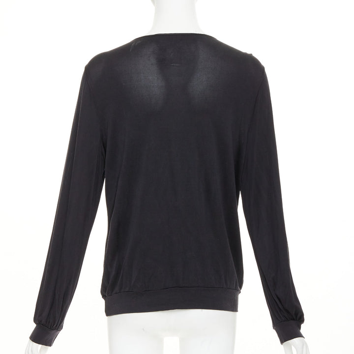 CHRISTIAN LACROIX Vintage 2004 sheer beaded butterfly v neck long sleeve top XL