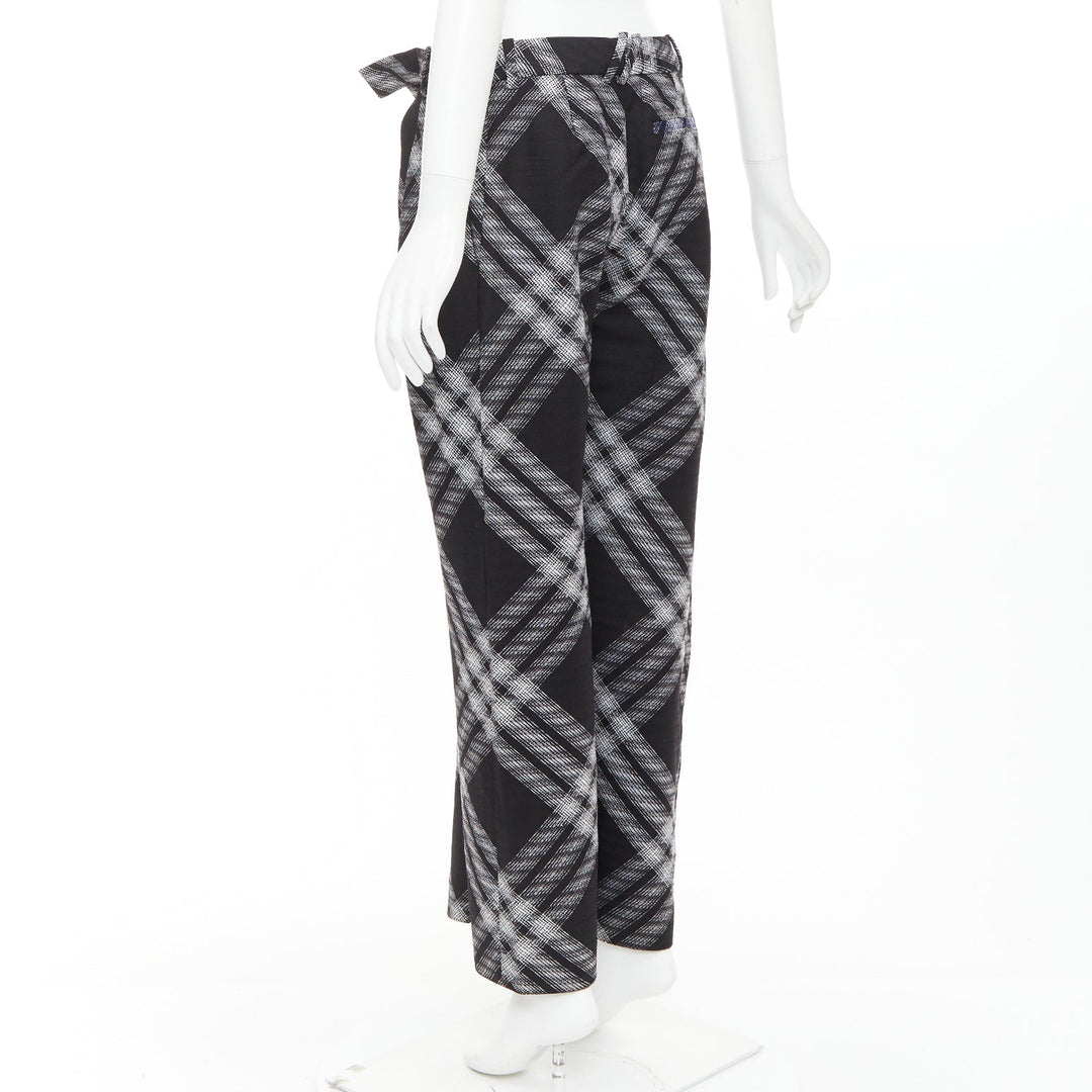BURBERRY Daniel Lee black grey House check wool wide leg parachute pant IT34 XXS