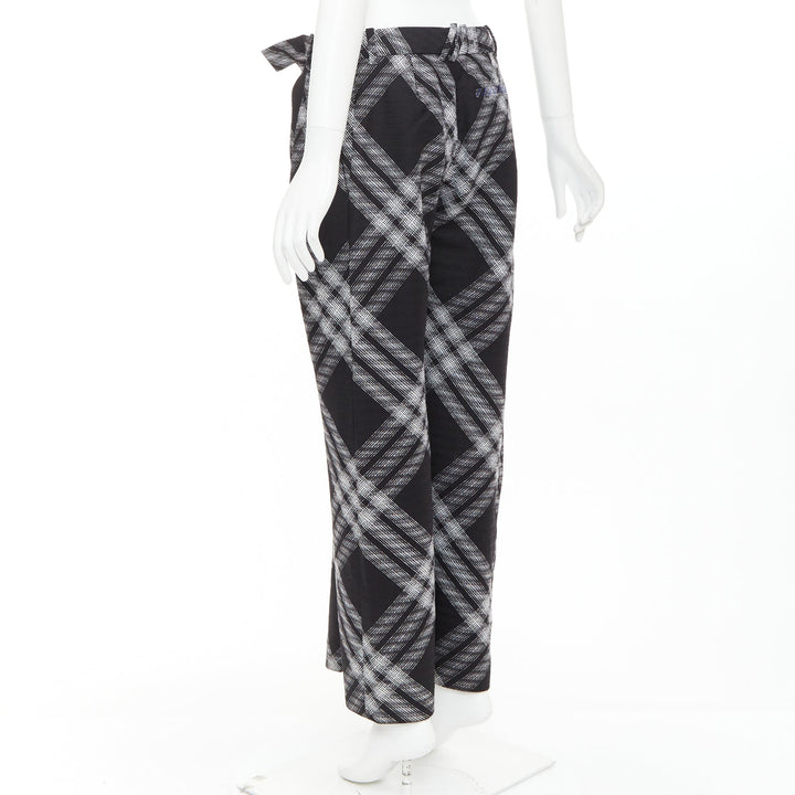 BURBERRY Daniel Lee black grey House check wool wide leg parachute pant IT34 XXS