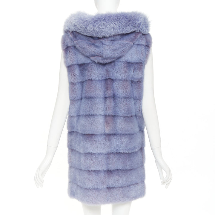 SIMONETTA RAVIZZA blue purple ombre  mink fur hooded vest coat IT42 M