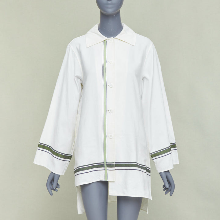 BACCA cream green cotton silk striped asymmetric oversized overshirt IT36 S