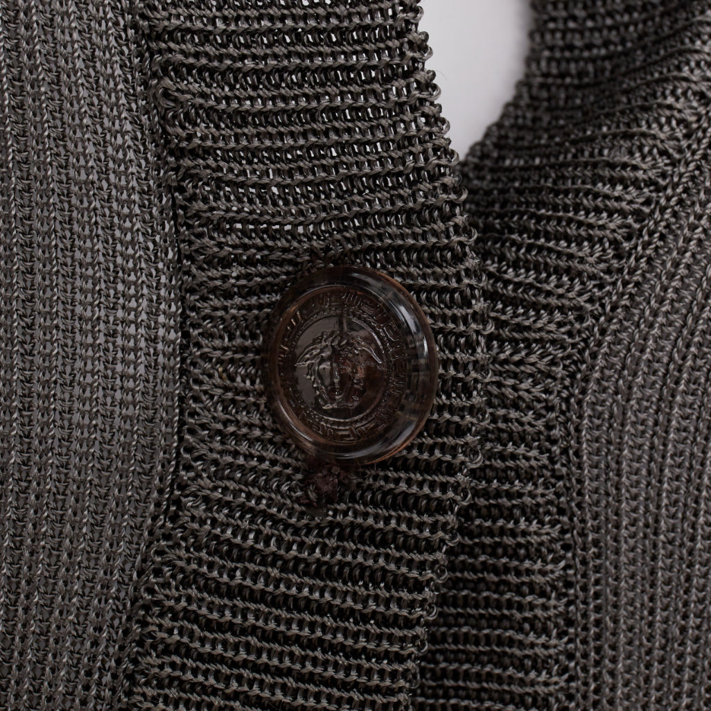 GIANNI VERSACE 1997 Vintage grey ribbed Medusa buttons military top