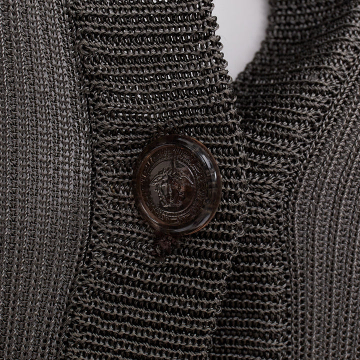 GIANNI VERSACE 1997 Vintage grey ribbed Medusa buttons military top