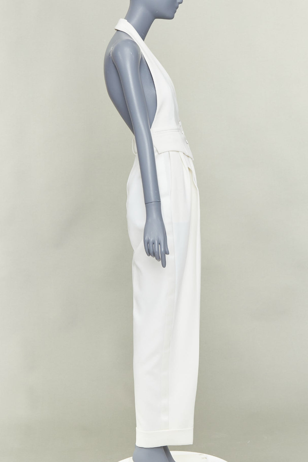 ALEXANDRE VAUTHIER COUTURE off white crepe halter neck waistcoat jumpsuit