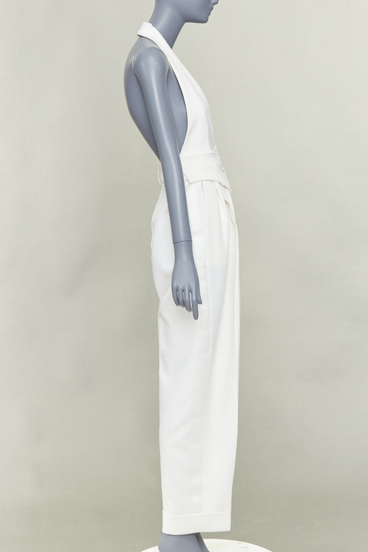 ALEXANDRE VAUTHIER COUTURE off white crepe halter neck waistcoat jumpsuit
