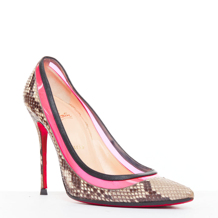 CHRISTIAN LOUBOUTIN Paulina hot pink PVC scaled leather contrast pumps EU39.5