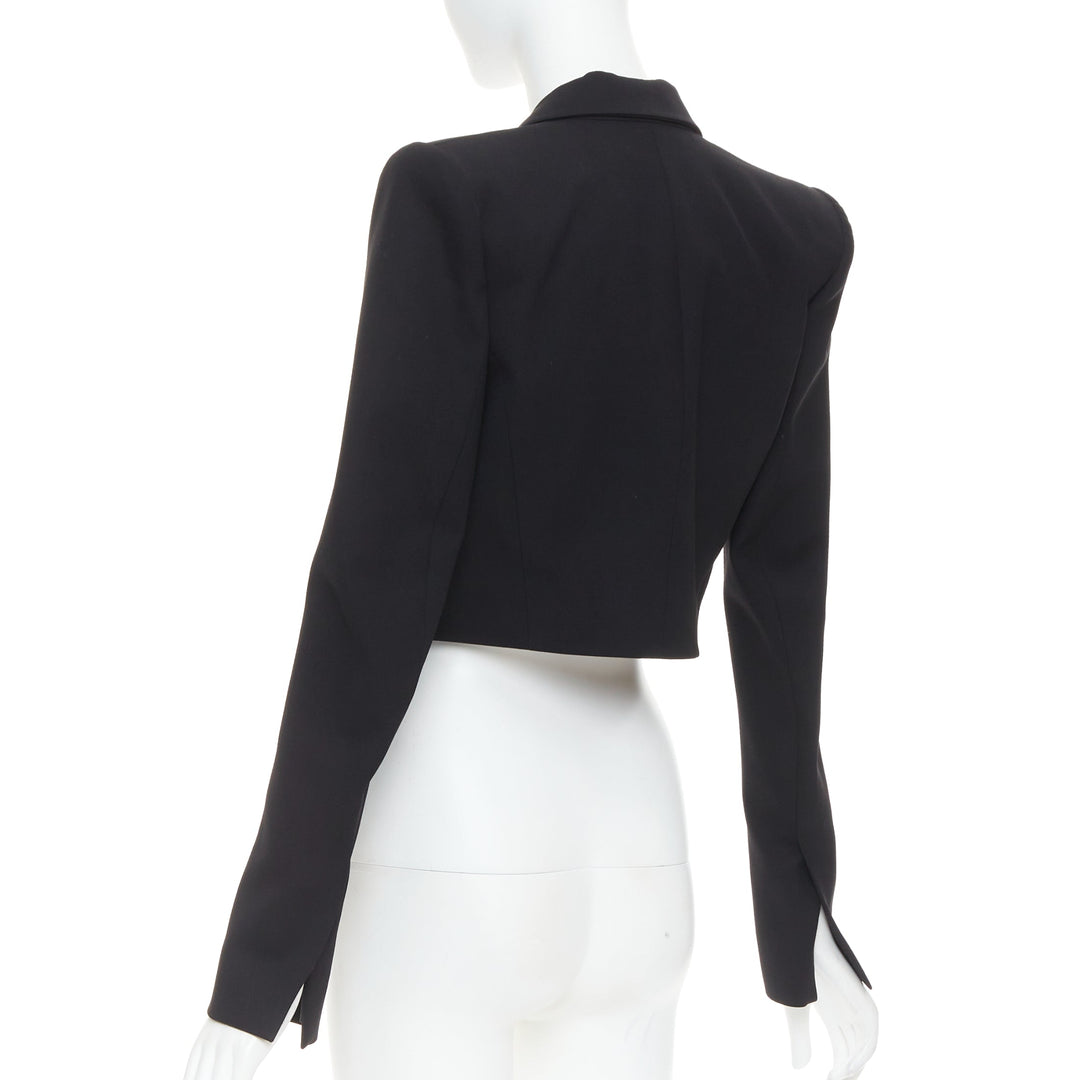 ALEXANDRE VAUTHIER COUTURE black peak lapel cropped blazer short tuxedo jacket