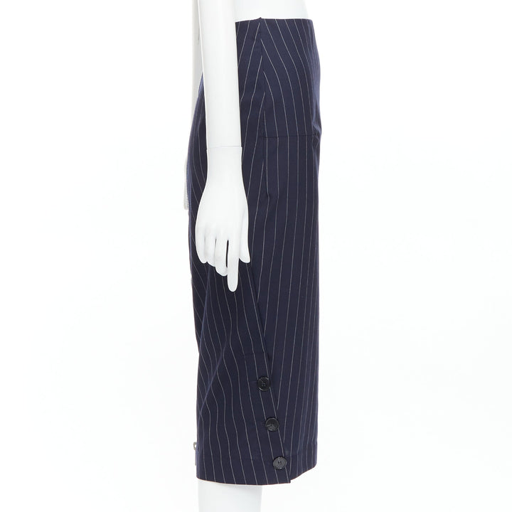VICTORIA BECKHAM 100% wool navy pinstriped 2-way zip pencil skirt UK6 XS