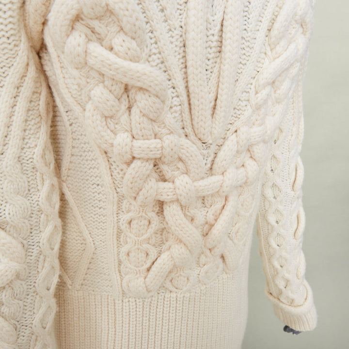 GIVENCHY 2011 strategic chunky cable knit cream cowl neck long cardigan top XS