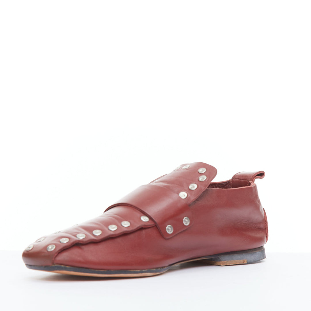 OLD CELINE Phoebe Philo burgundy silver stud loafer flats EU36.5