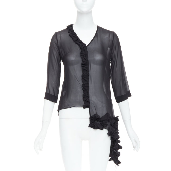 PEACHOO KREJBERG 10 CORSO COMO 100% silk black sheer blouse FR34 XS