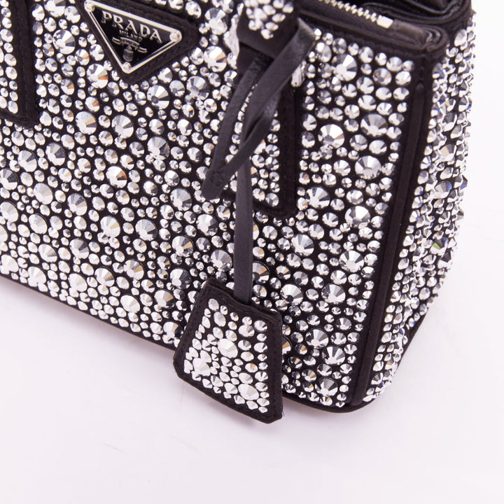PRADA 2022 Runway Galleria Mini silver crystal embellished satin tote bag