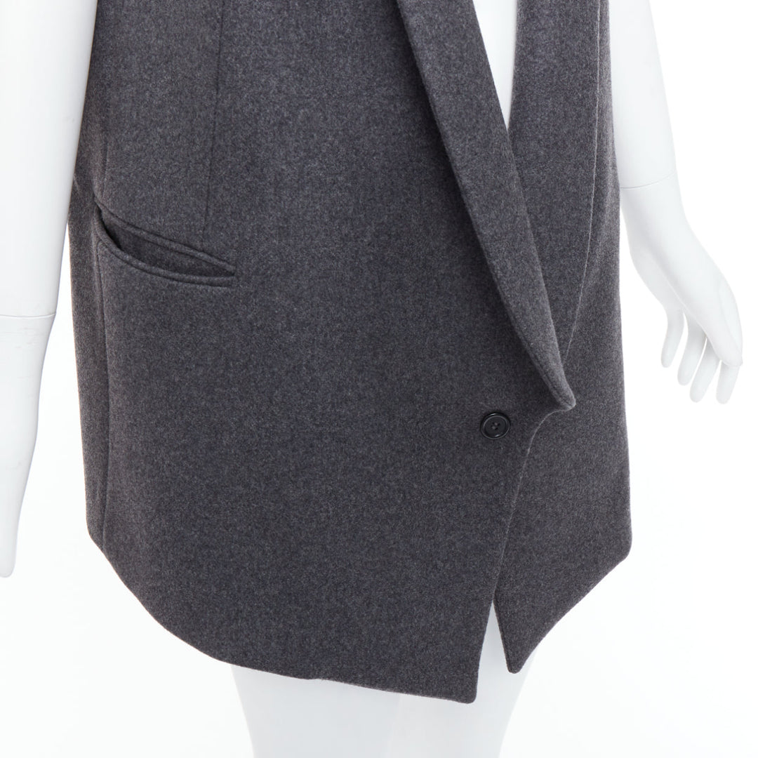 ARMAND BASI ONE grey padded shoulder sleeveless plunge collar vest coat FR36 S