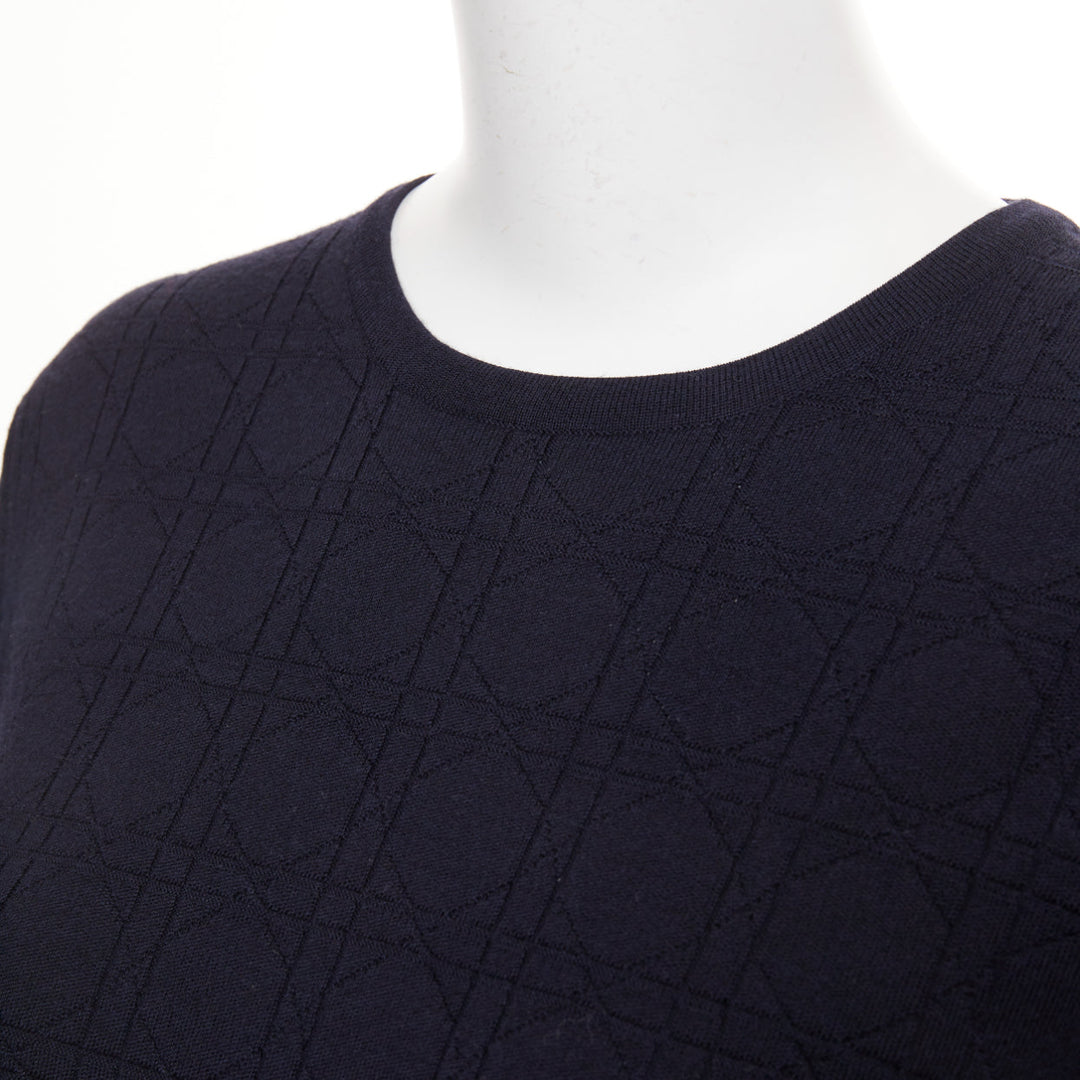 DIOR Macrocannage navy geometric jacquard wool silk blend knit sweater FR34 XS