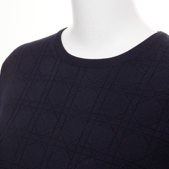 DIOR Macrocannage navy geometric jacquard wool silk blend knit sweater FR34 XS
